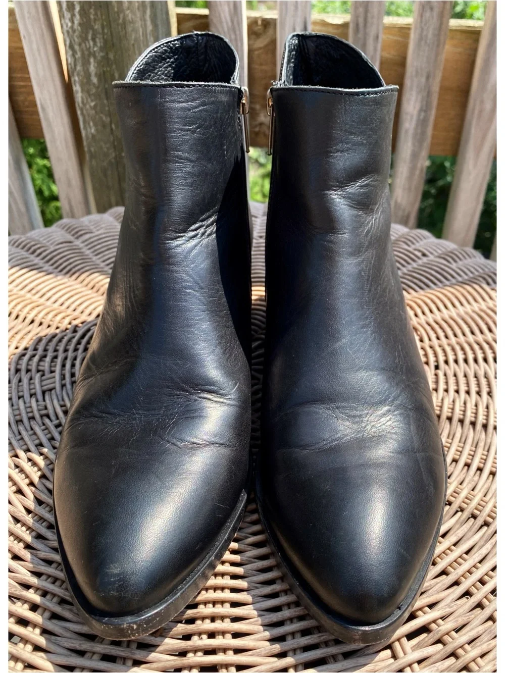 Frye Black Leather Side Zip Ankle Boots Block Heel Size 9 Made in Mexico Classic